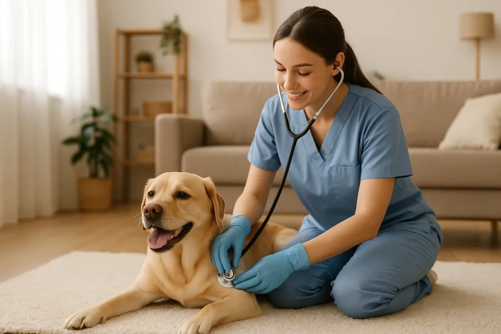 Veterinária em Casa: 7 Dicas para Cuidar do Seu Pet com Amor 1 Veterinária em Casa cuidando de um belo cachorro