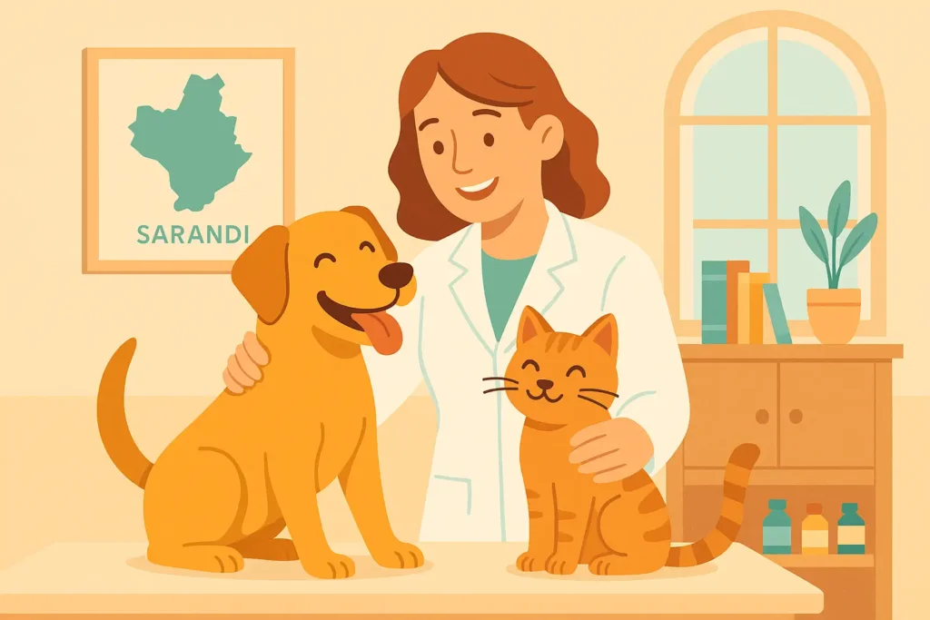 Veterinária em Sarandi: 5 Dicas para Cuidar do Seu Pet com Amor 1 Veterinária em Sarandi com veterinaria acariciando um cachorro e um gato, a vetereinaria parece estar feliz